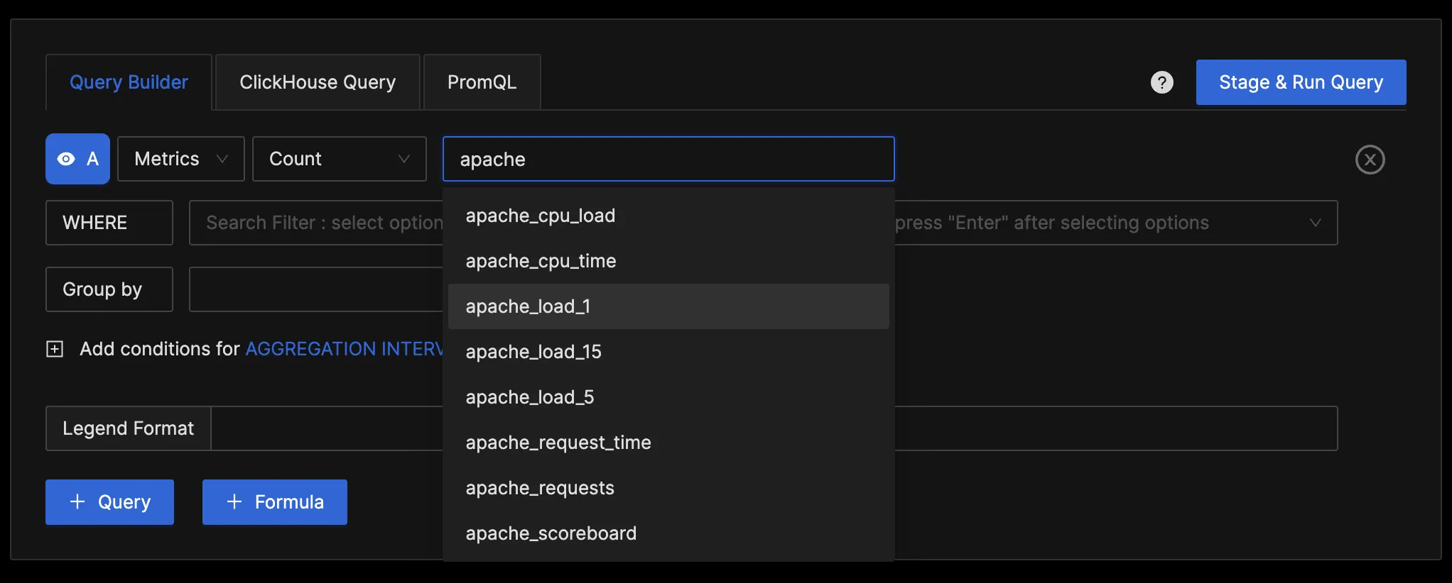 Collected Apache metrics for visualization