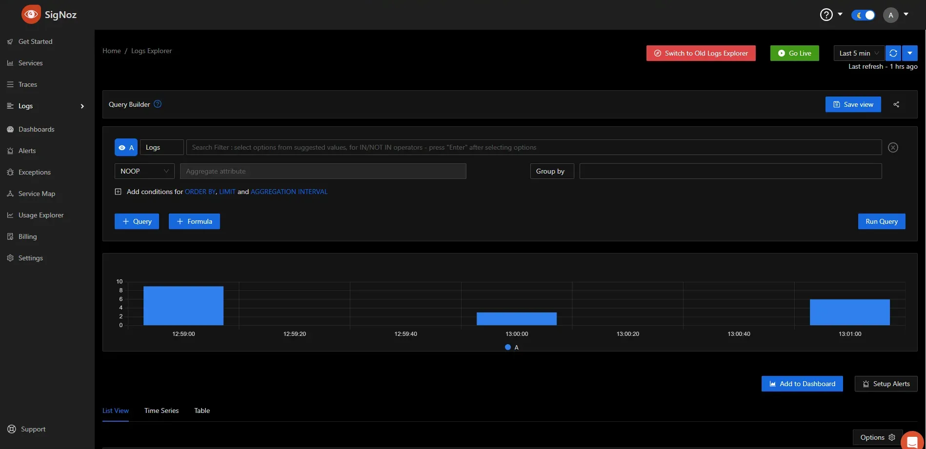 Logs captured from the .NET application