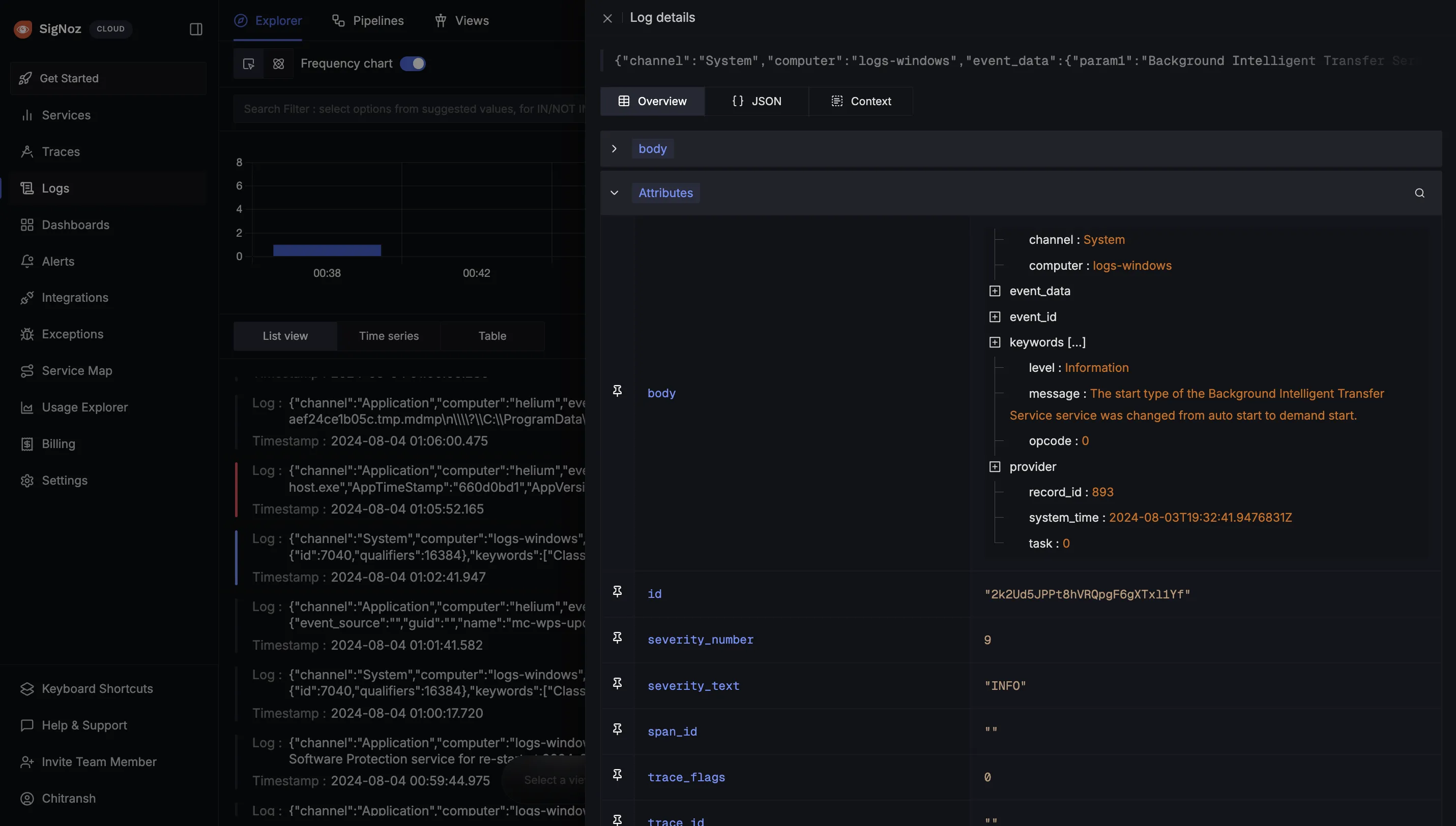 Windows System Events Logs visible in SigNoz