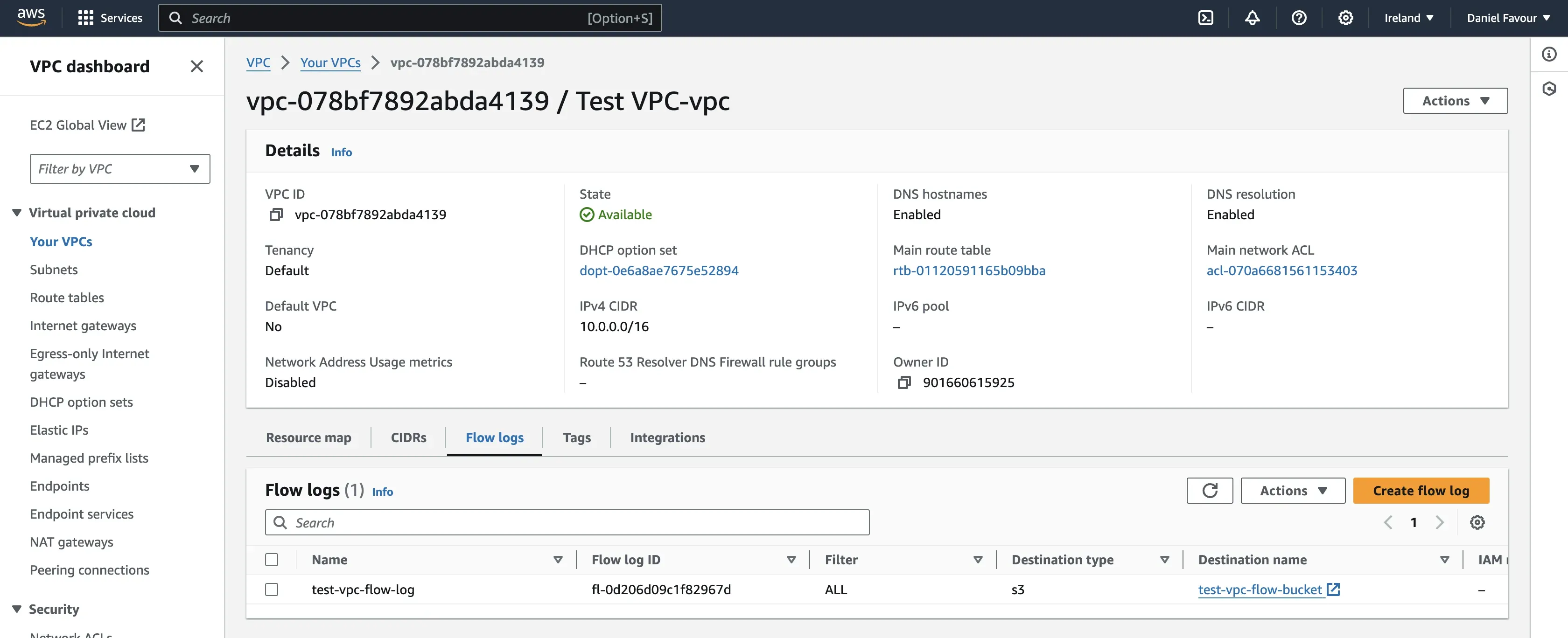 Created VPC flow log