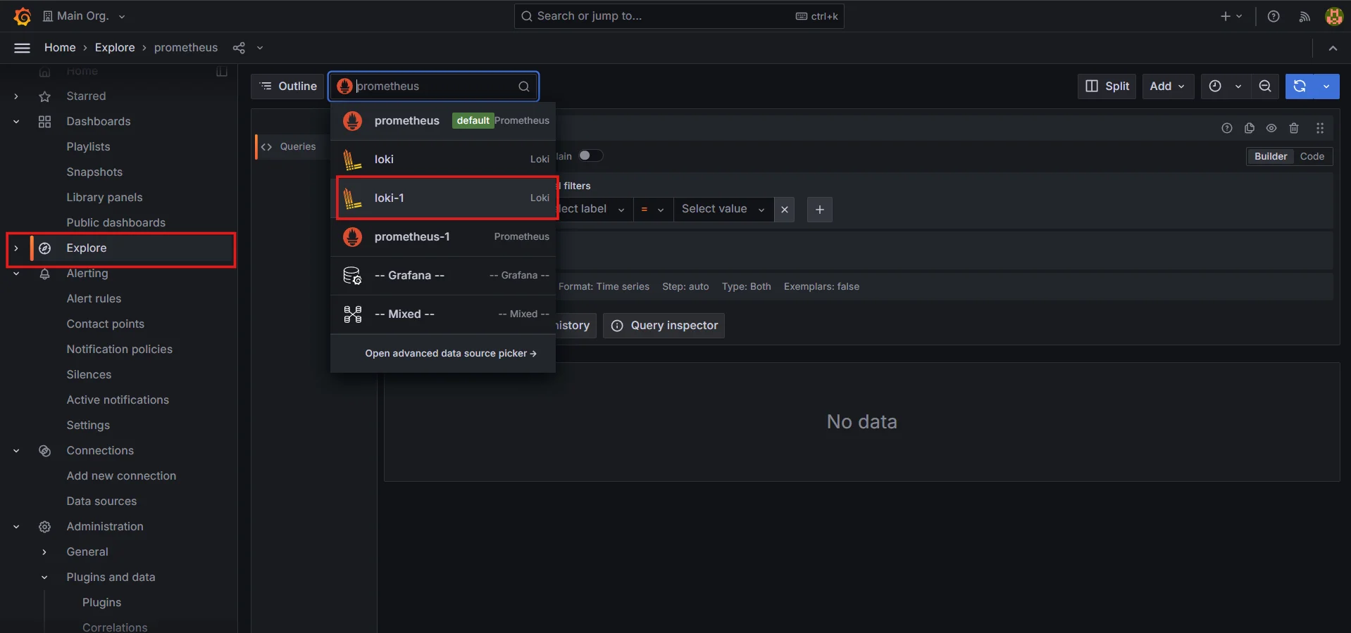 Select Loki as your data source